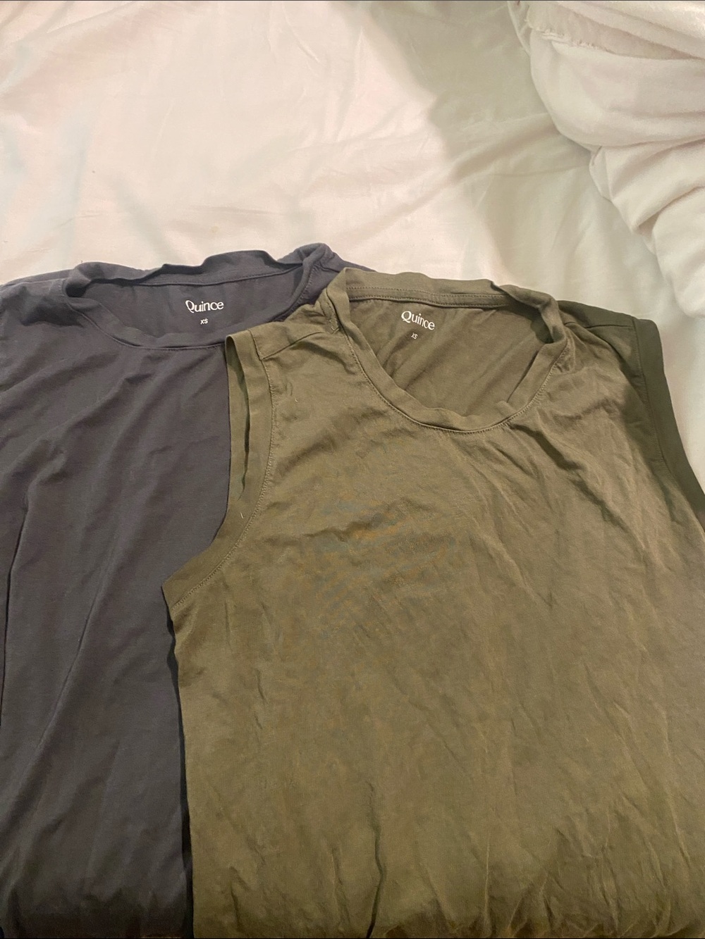 Quince Olive Tank and Charcoal Crewneck Tee